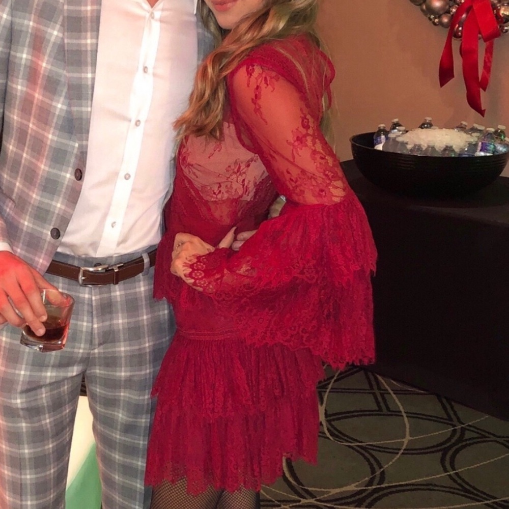 Red Lace Ruffle Dress - Picture 11 of 11